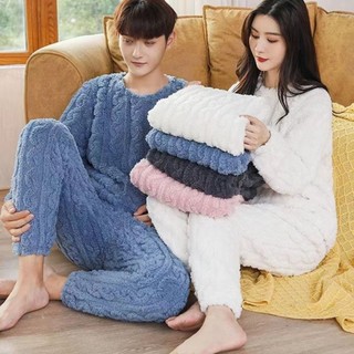 Bộ Đồ Ngủ Chất Nỉ Dày Dặn Màu Sắc Đơn Giản Giữ Ấm Mùa Đông Thời Trang Cho Cặp ✨Bubblu16.vn✨