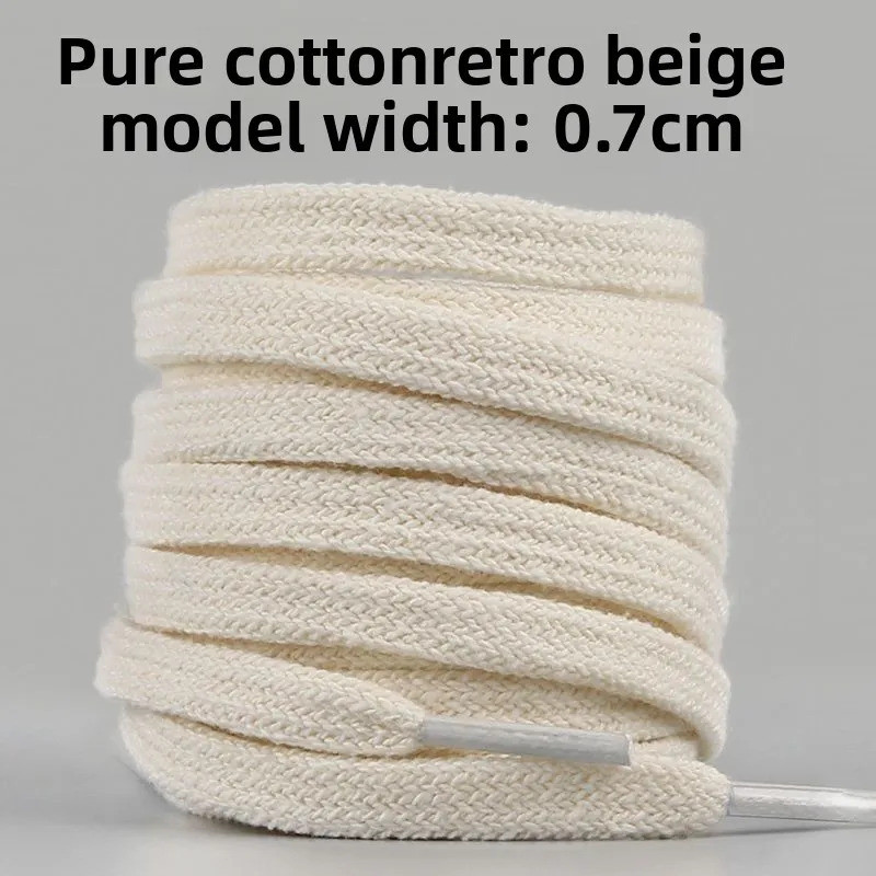 Dây giày thể thao trắng cotton nguyên chất, dây buộc nửa tròn cho giày vải đế bằng