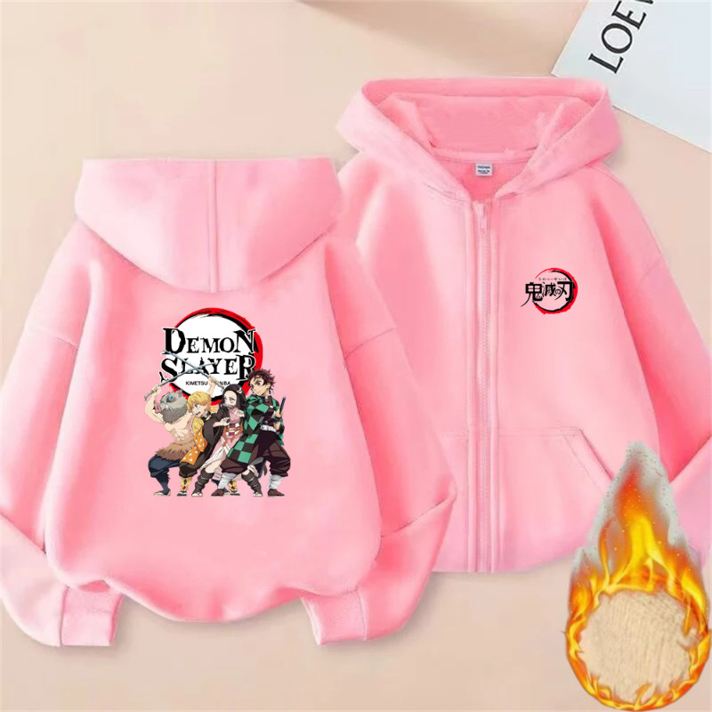 Trẻ Em Anime Demon Slayer Dây Kéo Áo Ấm Áp Thời Trang Cosplay Áo Cho Bé Trai Bé Gái