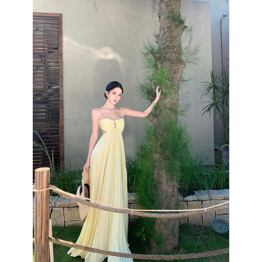 Đầm maxi vàng Pastel sang trọng kiêu sa