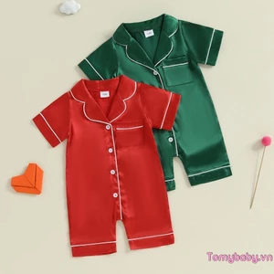 Bộ đồ ngủ ngắn tay bằng vải Satin cho bé trai bé gái