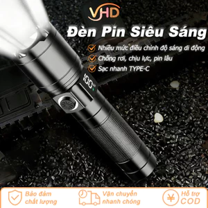 Đèn Pin Siêu Sáng 800M - Màn Hình LCD Hiển Thị Pin, Pin 1800mAh Dung Lượng Cao, Chống Nước Chuyên Dụng Cho Thám Hiểm