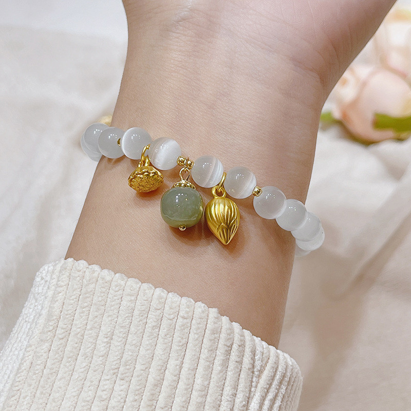 Vòng tay đá mắt mèo phong cách rừng dễ thương thời trang