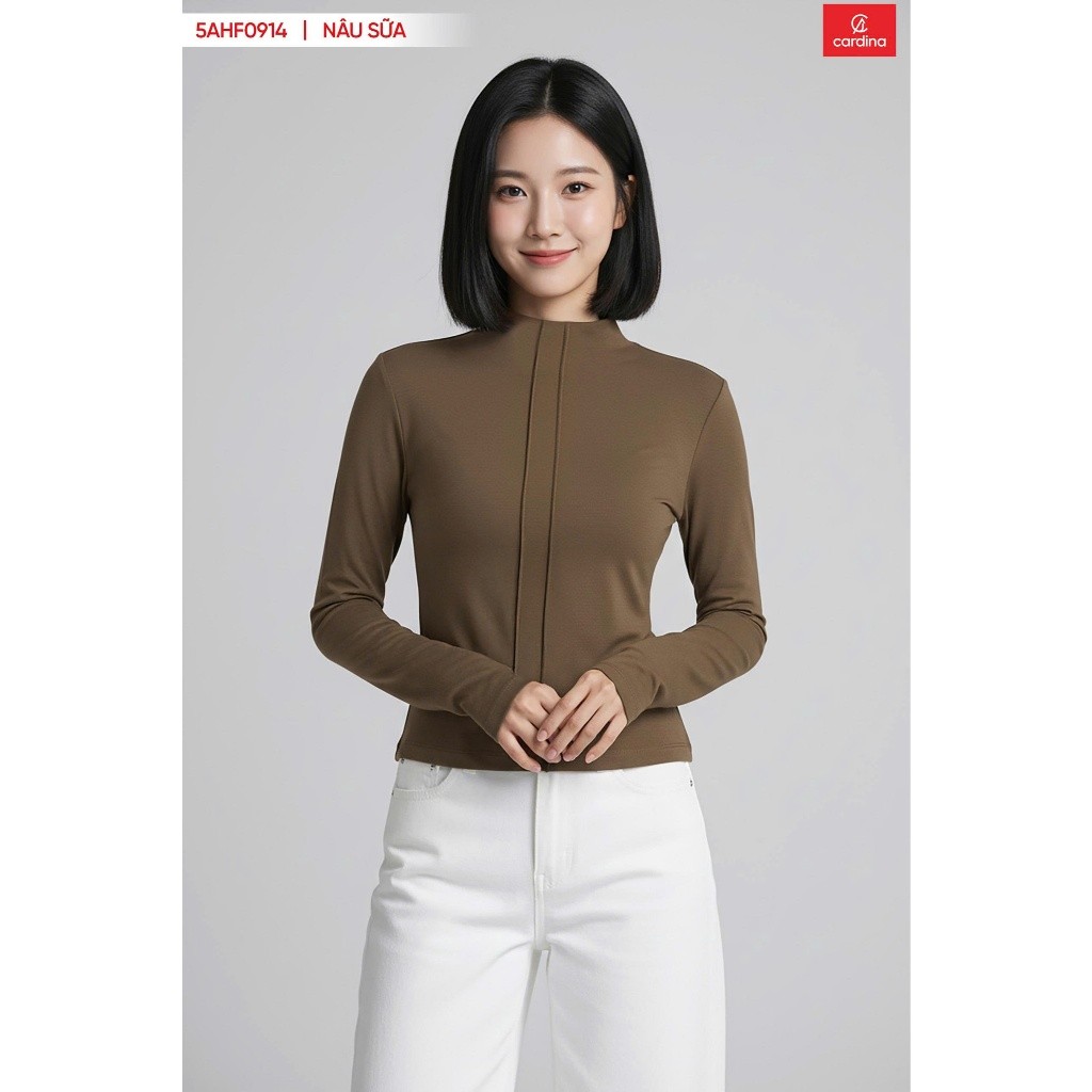 Áo giữ nhiệt nữ CARDINA chất liệu nỉ lông cừu dài tay cổ cao 5cm có gân trang trí 5AHF09