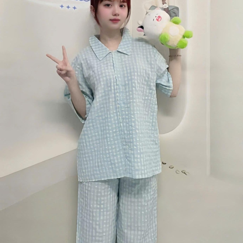 Set Pijama Nữ Caro Cotton Mềm Mát (Tặng Charm Freesize) 45-90kg PJ010 | EmxinhBigsize