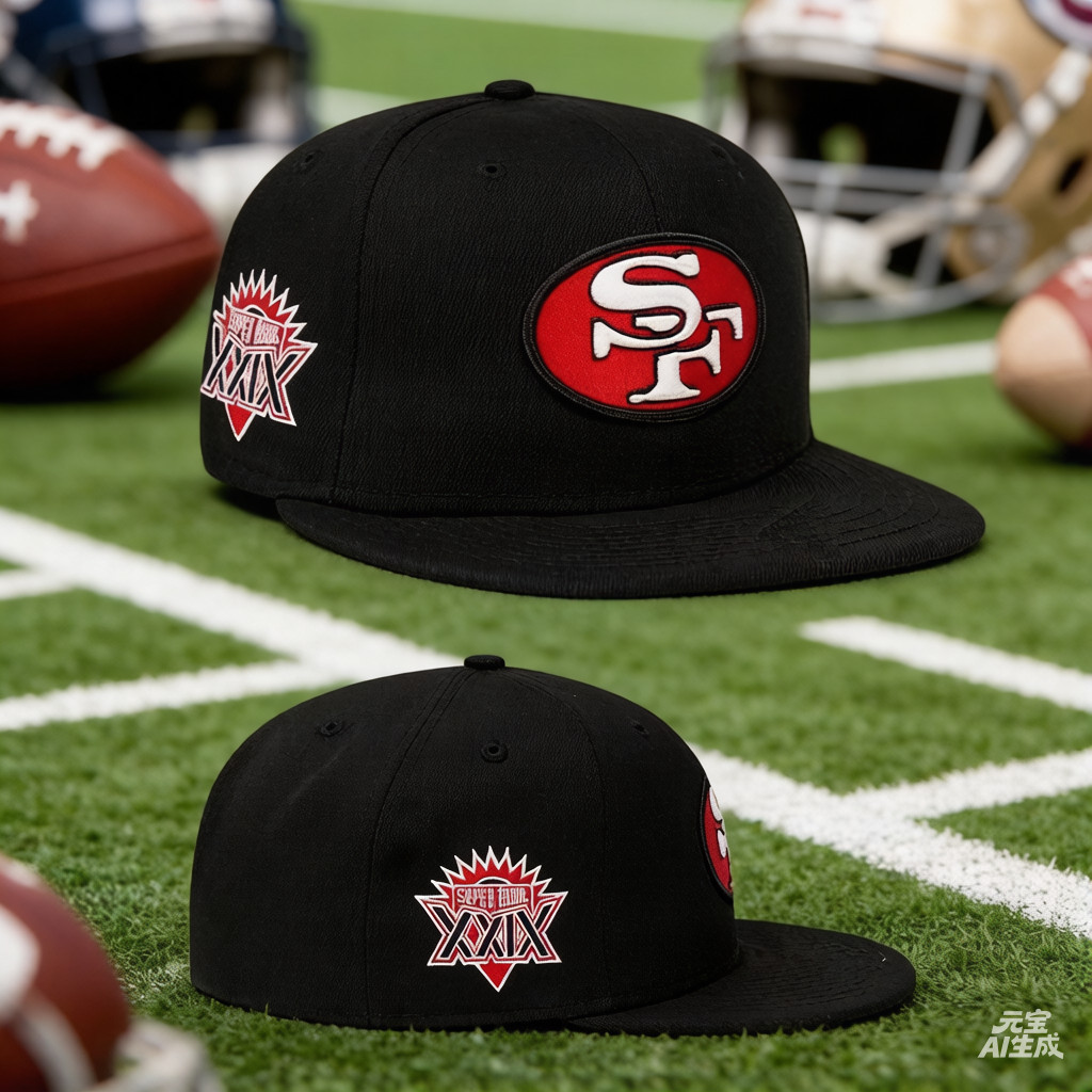 Mũ Snapback New Era San Francisco 49ers Super Bowl XXXIX, phiên bản đen kinh điển, có thể điều chỉnh, với miếng dán bên