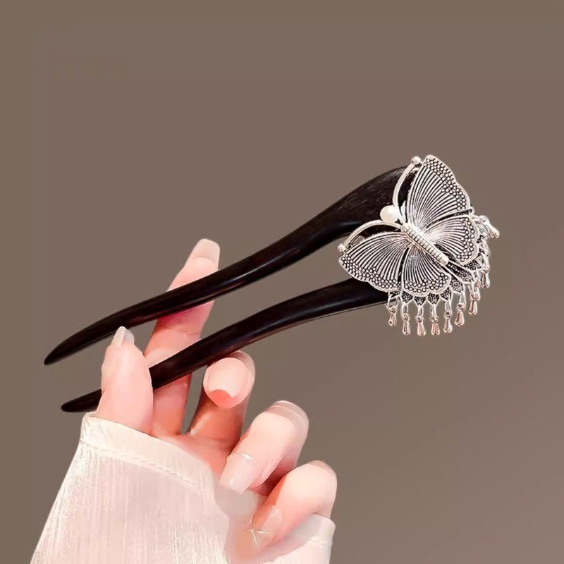 MAUROPOLI Phong Cách Trung Hoa Mới Tóc Cây Mun Cổ Hình Chữ U Tua Rua Bước Lắc Sườn Xám Hanfu Pan Tóc Cảm Giác Cao Cấp Kẹp Tóc Phong Cách Trung Hoa