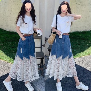 Bộ trang phục quyến rũ dành cho nữ, gồm áo ngắn tay và chân váy denim mùa hè trẻ trung thanh lịch