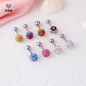 Bông Tai Punk Crystal Ball Stud Thép Không Gỉ Trang Sức Tai Xuyên Thấu