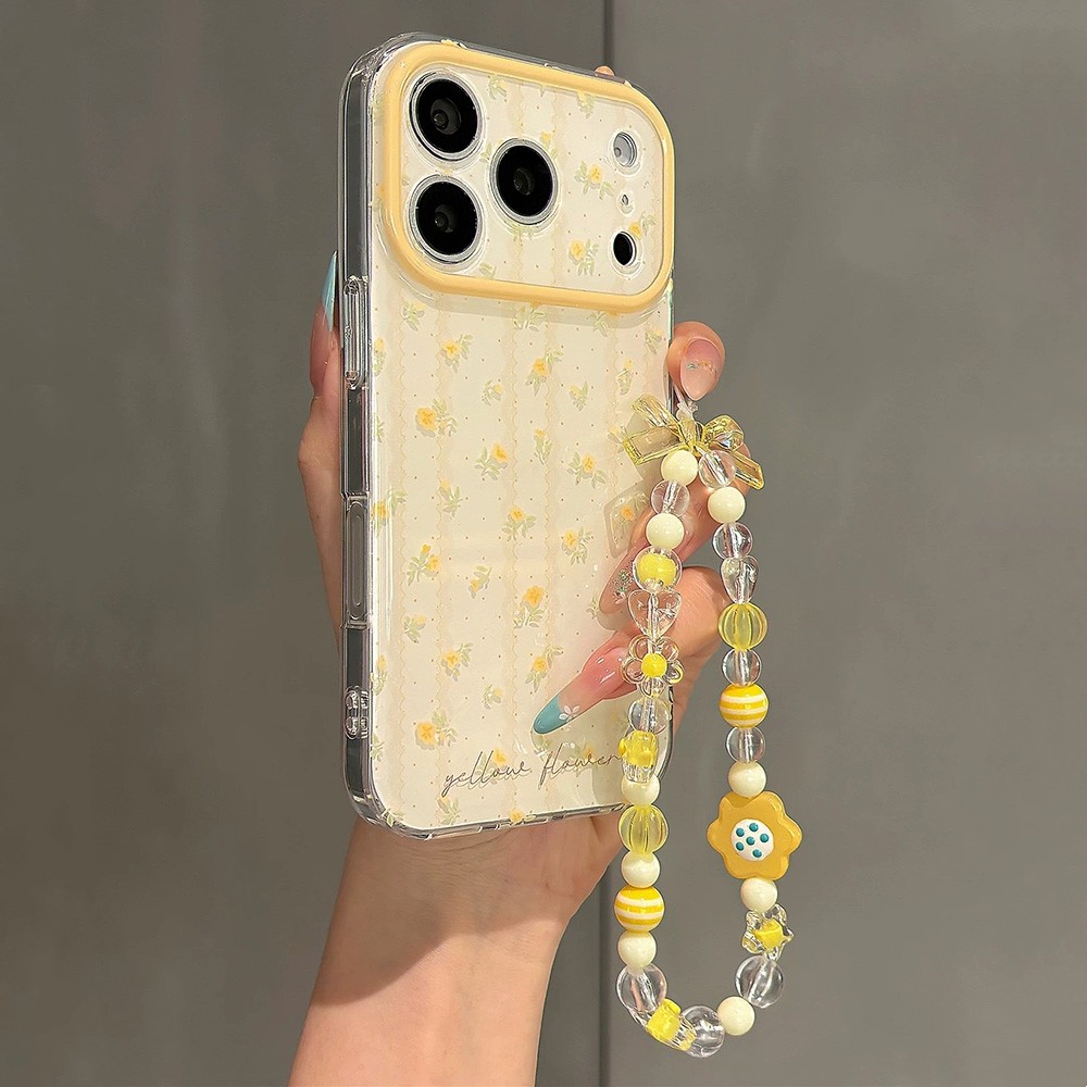 Ốp Điện Thoại Acrylic Hoa Vàng Tươi + Dây Xích Cho iPhone 17 Pro Max 16 15 14 13 Vỏ Bảo Vệ Chống Sốc