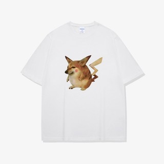Áo thun nam Pikachu Shiba Inu in hình trừu tượng một mặt，kiểu dáng thường ngày，đa năng，thoải mái và thoáng khí, cổ tròn