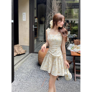 Đầm Hoa Nhí Hai Dây Nhún Ngực Dáng Xòe, Váy 2 Dây Tiểu Thư Vintage Hàn Quốc Dễ Thương Đi Biển Mùa Hè, thời trang nữ trẻ