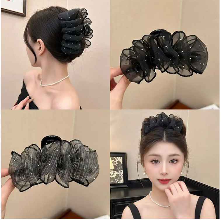 Kẹp tóc lưới cao cấp xếp ly phong cách mới dành cho nữ