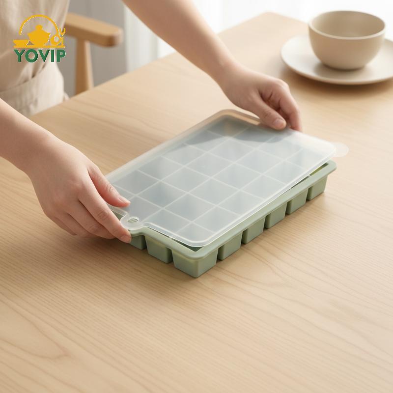 YOVIP Khay Đá Silicon 24 Lỗ Có Nắp Thực Phẩm Vuông Puree Phô Mai Thạch Tủ Đông Ổn Định Nhà Bếp Bền Nhà Tổ Chức VN