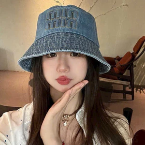 Mũ bucket jean chữ min trẻ trung năng động dành cho nữ phong cách dễ thương