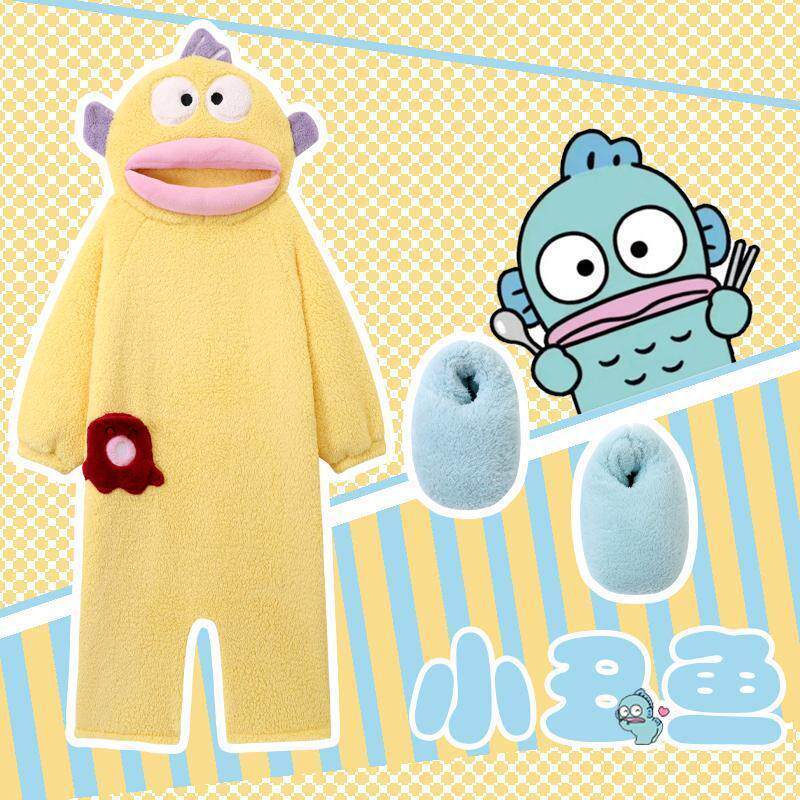 🔥 Trang phục dự tiệc 🔥 có hàng sẵn Bộ đồ onesies mặc nhà ấm áp 2026 Bộ Đồ Ngủ Màu Vàng Cá Chú Hề, Flannel Cực Dày và Lông Cừu San Hô, Phù Hợp Thu Đông