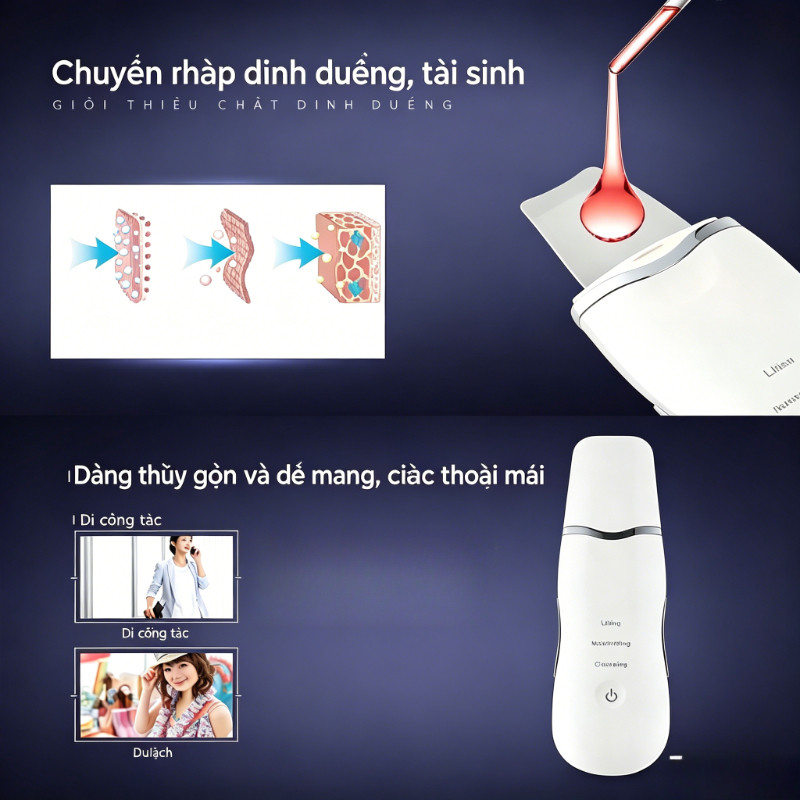 Máy Sủi Da Chết Siêu âm – Công Nghệ Ultrasonic, Loại Bỏ Mụn đầu đen Và Tế Bào Chết, Làm Sạch Sâu Mà Không Gây đau Rát