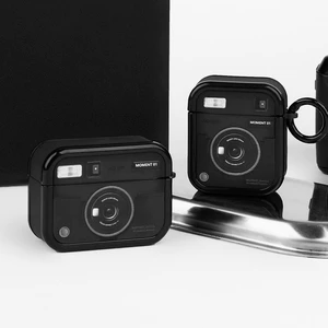 Hộp đựng tai nghe màu đen đơn giản Thích hợp cho AirPodspro3 Thích hợp cho AirPods4 Retro Thiết kế máy ảnh Vỏ mềm chống sốc