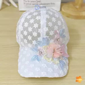 Mũ Bóng Chày Thoáng Khí Viền Ren, Thêu Hoa & Ngọc Trai Giả - Phù Hợp Mọi Phụ Nữ