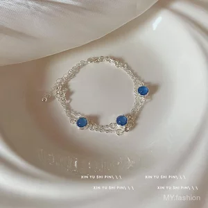 Vòng tay aquamarine hai lớp - Phong cách tinh tế và đơn giản dành cho nữ