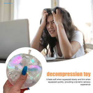 Shopeestore| Dụng cụ giải nén trái cây Bông tuyết Sequins Đồ chơi trái cây Long lanh Đồ chơi bóp trái cây – Giảm lo âu Bóng căng thẳng với bông tuyết Sequins Đồ chơi Fidget co giãn chậm cho trẻ em