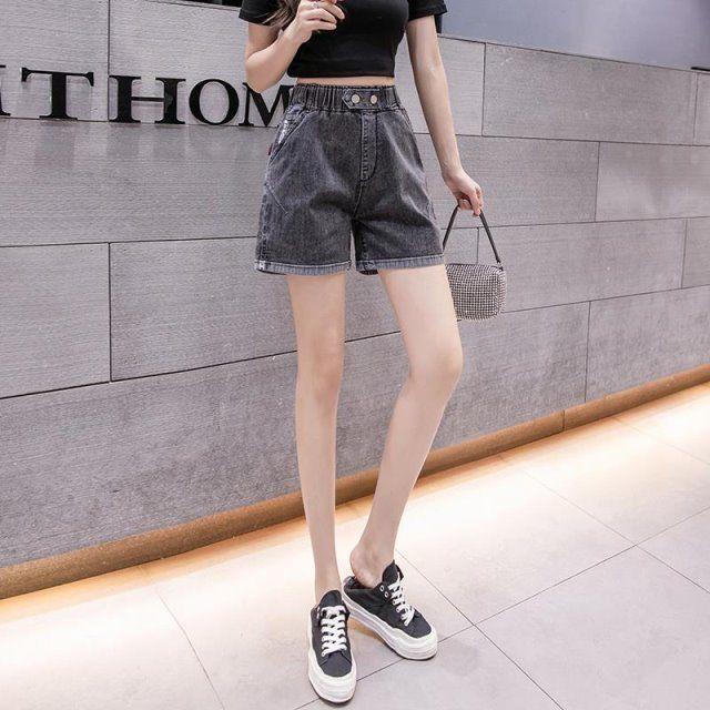 Thời Trang Nữ Thắt Lưng Co Giãn Quần Short Denim Ống Rộng Mùa Hè 2026 Cao Cấp Rời Ôm Hơn Nhìn Chữ a Co Giãn Quần Short Denim