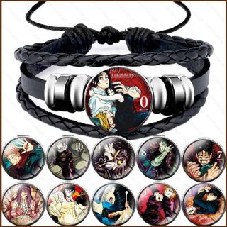 Vòng tay dệt da Jujutsu Kaisen với hình ảnh Itadori Yuji và Gojo Satoru, phù hợp cho cả nam và nữ