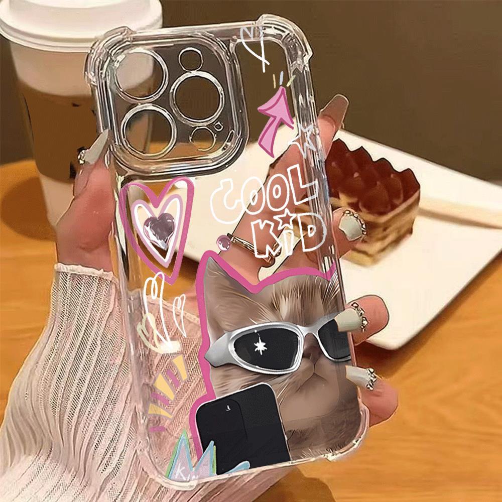 Mèo kính mát mát mẻ cho trường hợp iPhone 17Air iPhone 16/15/14 Quad chống ngã