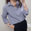 Áo sơ mi nữ sọc xanh dài tay, phù hợp công sở và hàng ngày