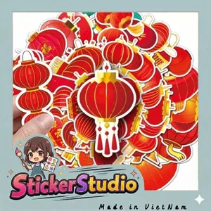 Set 60 Sticker Lồng đèn và các mẫu Chống Nước Dán Laptop Vali Mũ Bảo Hiểm Sổ Tay