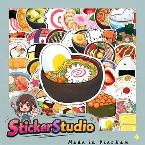 Set 60 Sticker Đồ Ăn Nhật Bản Sushi Sashimi Chống Nước Dán Laptop Vali Sổ Tay