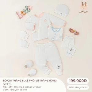 Bộ Sơ sinh cài thẳng [ Vải Elas mềm mịn mát, co dãn tốt ]Lil Little Love (SCT11) tặng kèm sét mũ, bao tay chân Hoặc yếm