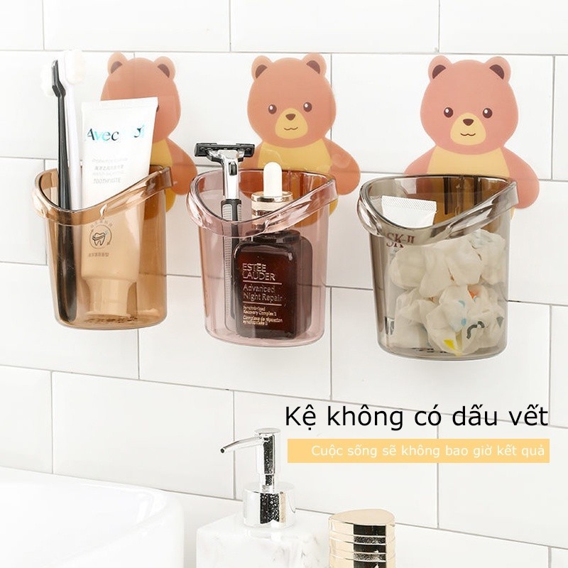 M7 Cốc gấu dán tường đựng bàn chải đánh răng, cốc gấu nâu đựng kem đánh răng MALAN