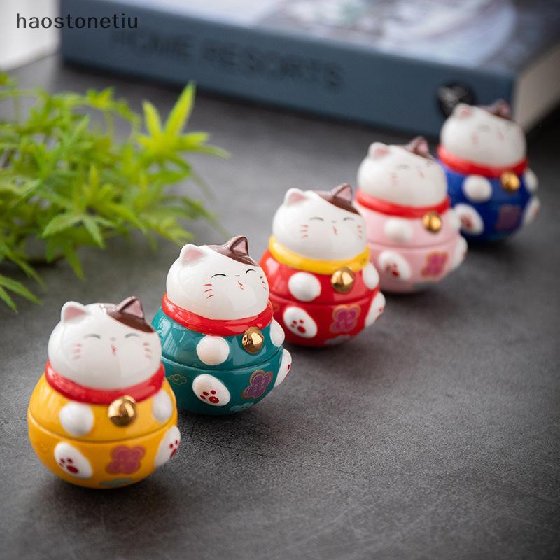 NS Nhật Bản Gốm May Mắn Mèo Tumbler Daruma Thủ Công Hoạt Hình Mèo May Mắn Đồ Trang Trí Phong Cảnh Trang Trí Nhà May Mắn Tượng Mèo Tượng Nhỏ NS