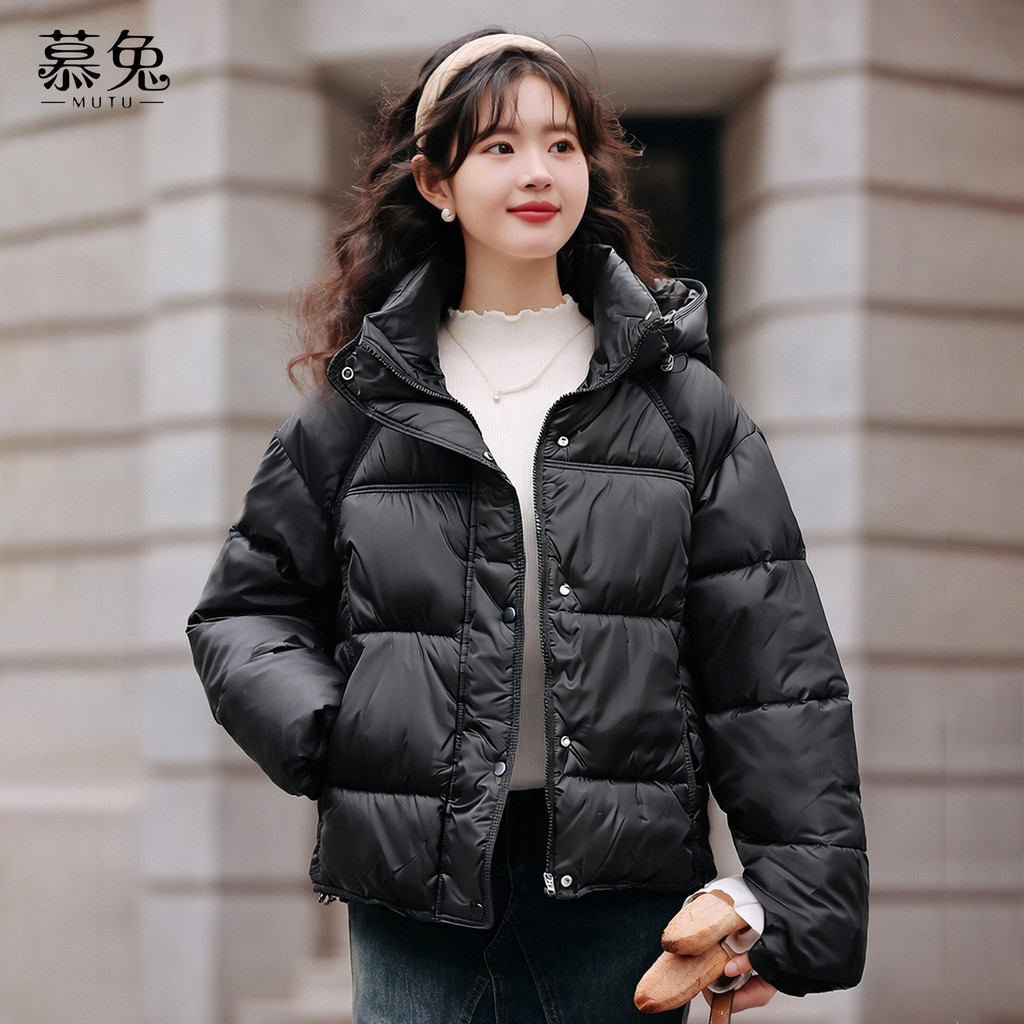 Mutu Nhỏ Màu Đen Có Mũ Trùm Đầu Áo Khoác Cotton Nữ Mùa Đông 2025 Phong Cách Mới Phong Cách Hàn Quốc Dày Ấm Áo Khoác Cotton Top