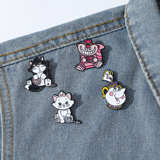 4 Cái / bộ Ấm Trà Huy Hiệu Kim Loại Mèo Mary Dễ Thương Bà Trâm cài nhỏ giọt dầu hợp kim mèo Pin phụ kiện trang trí