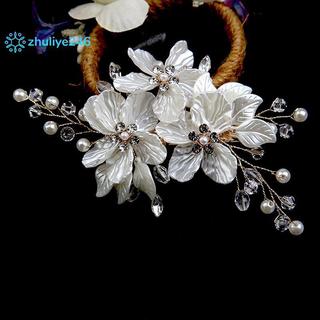 < zhuliye246 > Kẹp tóc hoa ngọc trai pha lê Mũ nón thanh lịch dành cho nữ Trang sức cô dâu Phụ kiện tóc cưới