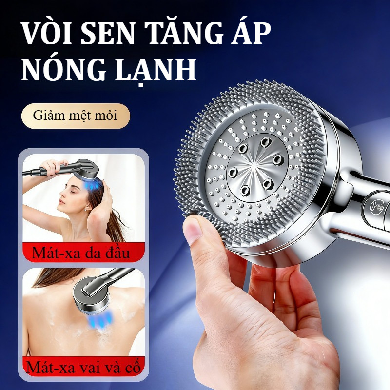 Vòi Sen Nóng Lạnh Tăng Áp 4 Chế Độ, Đầu Silicon Massage, Bộ Lọc Tạp Chất, Nhấn Nút Chuyển Đổi