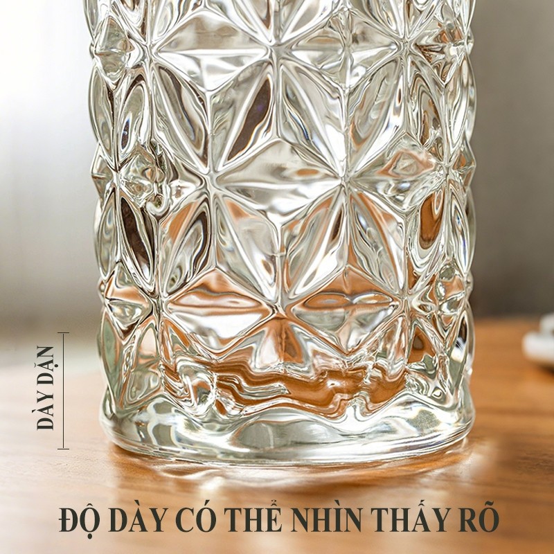 Bình hoa thủy tinh để bàn phong cách hiện đại, thiết kế nhà gờ độc đáo, phù hợp cắm hoa trang trí không gian