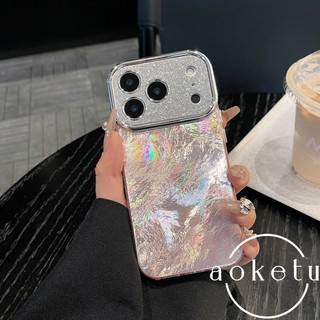 Ốp điện thoại hình lá thiếc lấp lánh cửa sổ lớn sang trọng phù hợp cho iPhone 13 14 15 16 17 Pro Max bao gồm tất cả vỏ silicon chống rơi