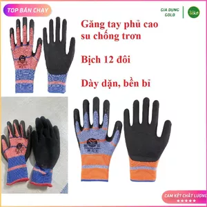 Bịch 12 Đôi Găng tay lao động phủ cao su màu đen chống trơn trượt #378, găng tay bảo hộ lao động, găng tay 378