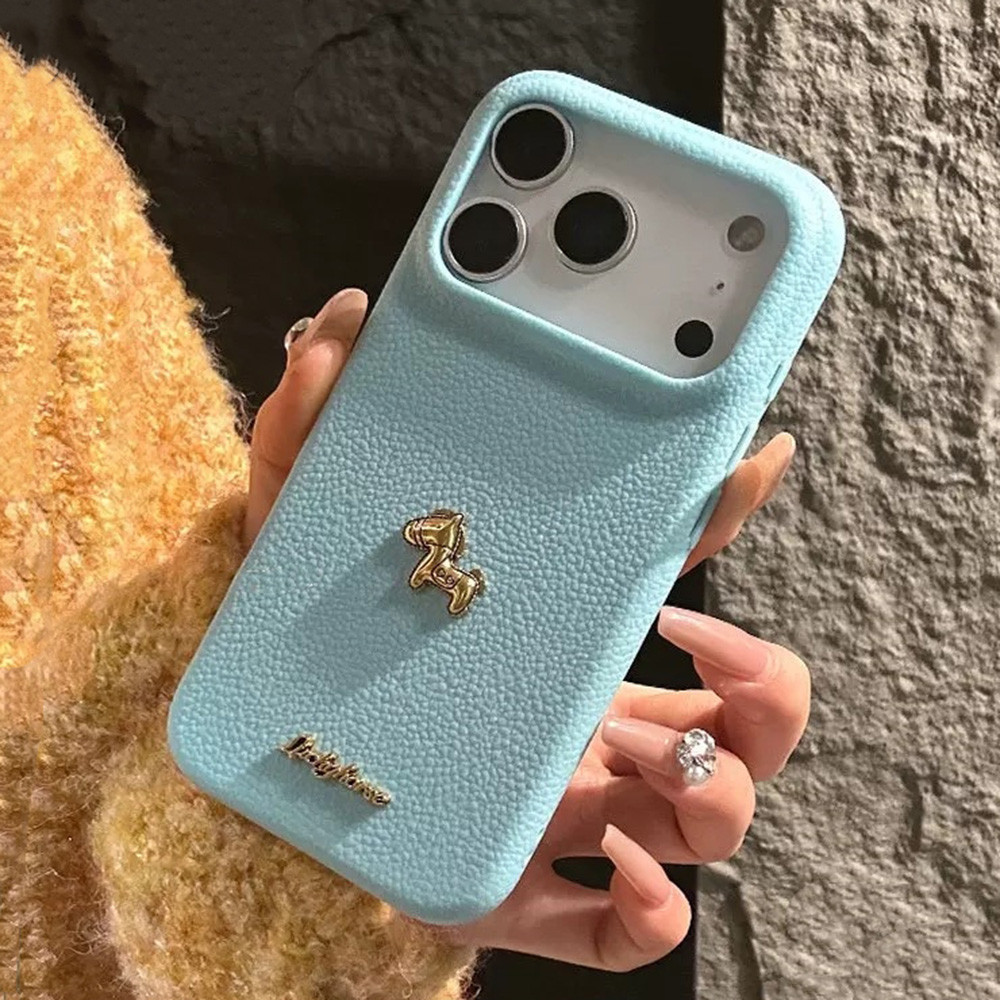 Ốp Điện Thoại Da Ngựa Chữ Vàng 3D Cho iPhone 17 Pro Max 17 Air 16 Plus 15 14 13 12 11 Vỏ Bảo Vệ Chống Sốc