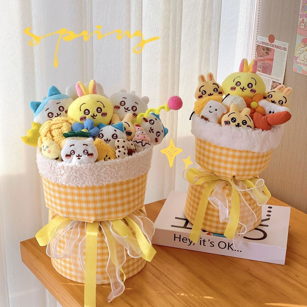 Chiikawa Usagi Hachiware Búp Bê Hoa Bó Hoa Chiikawa Handmade Sang Trọng Búp Bê Bó Hoa Bé Gái Quà Tặng Trang Trí Phòng