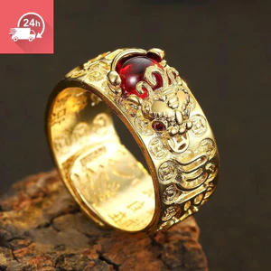 Nhẫn Pixiu bạc thái từ đá lựu, phong cách cổ điển, mang lại may mắn cho nam và nữ