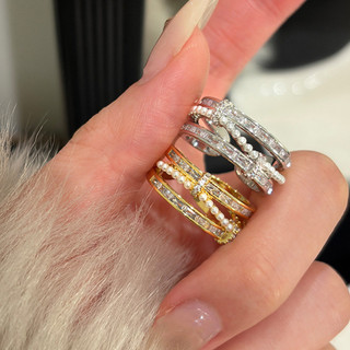 Nhẫn Two-Tone Zircon và Ngọc Trai, Điều Chỉnh Size, Phong Cách Hàn Quốc Sang Trọng