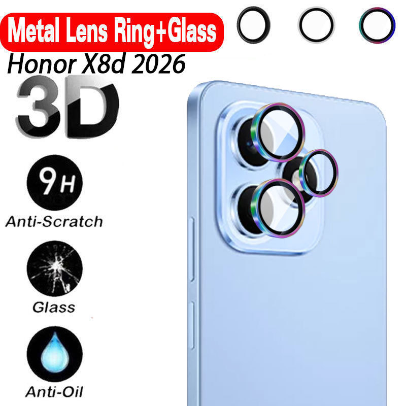 Ốp lưng kim loại cho Honor X8d 2026/X9d/X7d/X6d 4G/5G, kính cường lực, bảo vệ camera sau, kính vòng ống kính