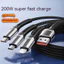 Cáp sạc điện thoại công suất cao 3 IN 1 USB sang IOS + Type C + Micro 200W 1.3M / 2M Lưới câu cá tùy chọn Dây dữ liệu dệt Hỗ trợ ios15-17