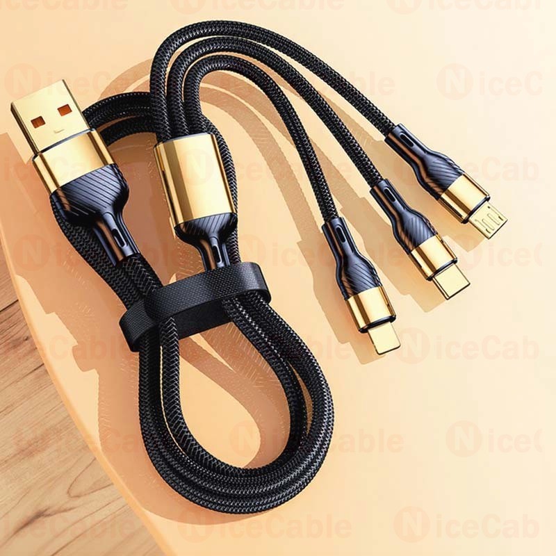 Cáp sạc nhanh 3 trong 1 USB sang Type C / Micro / ios Cáp sạc điện thoại công suất cao 240W Dây dữ liệu chống vỡ dệt Nylon cho Android