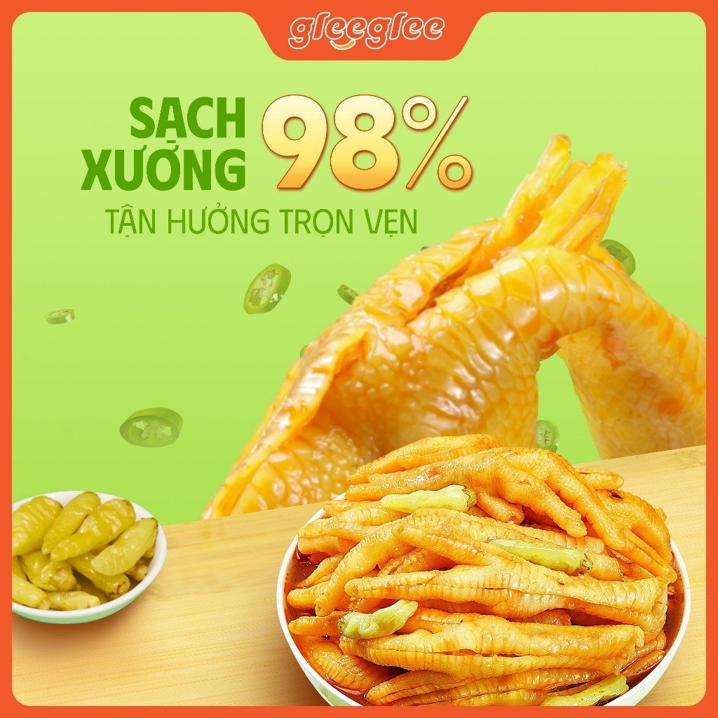 Combo Chân Gà Rút Xương GleeGlee ỚT NGÂM 21g Cay Nồng Sạch Xương >98% Ăn Liền Chuẩn ISO 22000