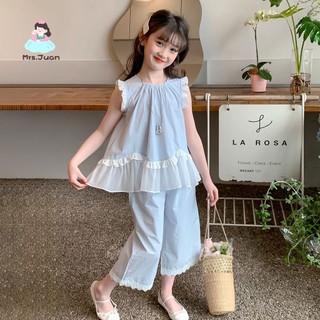 Set đồ bé gái sát nách - áo bèo + quần ống rộng phong cách Hàn Quốc dễ thương mùa hè